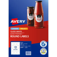 avery 980001 l7105 blank printable labels round laser/inkjet 12up glossy white pack 10