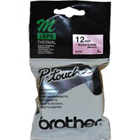 brother m-e31 non laminated labelling tape 12mm black on pink