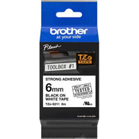 brother tze-s211 strong adhesive labelling tape 6mm black on white