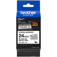 brother tze-s251 strong adhesive labelling tape 24mm black on white