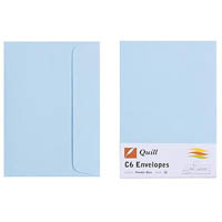 quill c6 coloured envelopes plainface strip seal 80gsm 114 x 162mm powder blue pack 25