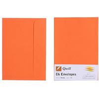 quill c6 coloured envelopes plainface strip seal 80gsm 114 x 162mm orange pack 25