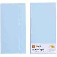 quill dl coloured envelopes plainface strip seal 80gsm 110 x 220mm powder blue pack 25