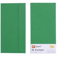 quill dl coloured envelopes plainface strip seal 80gsm 110 x 220mm emerald pack 25