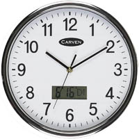 carven wall clock lcd date 285mm silver frame