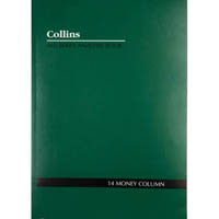 collins a60 series analysis book 14 money column feint ruled stapled 60 leaf a4 green