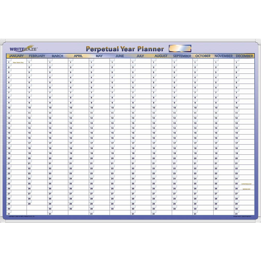 COLLINS WRITERAZE 12800 QC UNDATED PERPETUAL YEAR PLANNER FRAMED 700 X 1000MM |  | 7011860