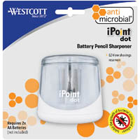 westcott ipoint dot battery operated pencil sharpener white