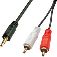 lindy 35682 premium audio cable 3.5mm rca 2x phono 3m black