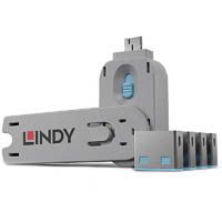 lindy 40452 usb port blocker with key pack 4 blue