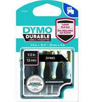 dymo 1978365 d1 durable label cassette tape 12mm x 3m white on black