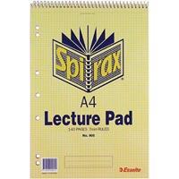 spirax 905 lecture book 7mm ruled 7 hole punched top open spiral bound 140 page a4