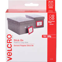velcro brand® stick-on hook and loop dots 22mm white pack 62