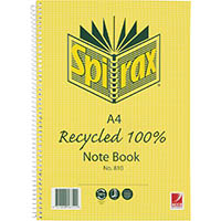 spirax 810 notebook 7mm ruled 100% recycled cardboard cover spiral bound a4 120 page