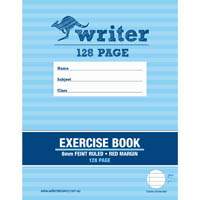 writer exercise book feint ruled 8mm 60gsm 128 page 225 x 175mm