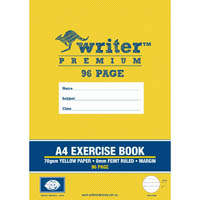 writer premium exercise book feint ruled 8mm 75gsm 96 page a4 lemon