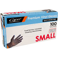 capri vinyl glove powder free blue small pack 100