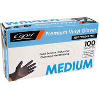 capri vinyl glove powder free blue medium pack 100