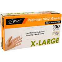 capri vinyl glove powder free clear extra large pack 100
