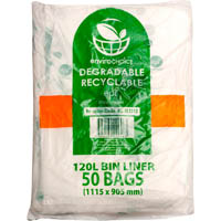 envirochoice bin liner degradeable low density 120 litre clear pack 50