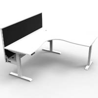 rapidline boost plus height adjustable corner workstation with screen / cable tray 1800 x 1500 x 750mm natural white top / whit