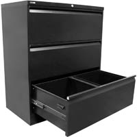 go lateral filing cabinet 3 drawer heavy duty 1016 x 900 x 473mm black