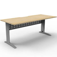 deluxe rapid span straight desk with metal modesty panel 1500 x 750 x 730mm silver/natural oak