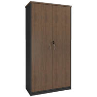 om premier full door stationery cupboard 900 x 450 x 1800mm regal walnut/charcoal