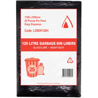huhtamaki heavy duty ldpe bin liner 120 litre 1100 x 950mm black pack 25