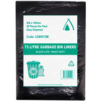huhtamaki medium duty ldpe bin liner 73 litre 920 x 760mm black pack 50
