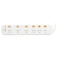 italplast power board 6 outlet individual switches 1m white
