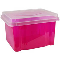 italplast file storage box 32 litre tinted pink/clear lid