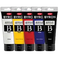 jasart byron acrylic paint 75ml primary warm assorted pack 5