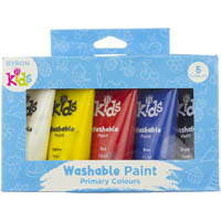 jasart byron kids washable paint 75ml primary assorted pack 5