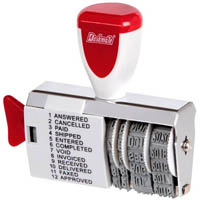 deskmate traditional dial-a-phrase date stamp 12 phrases 4 band 4mm