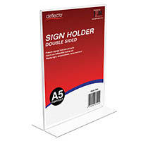 deflecto sign holder t-shape double sided portrait a5 clear