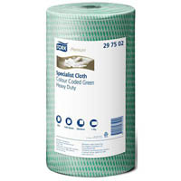 tork 297502 heavy duty cleaning cloth 300mm x 45m green roll 90 sheets