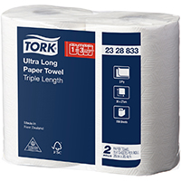 tork 2328833 ultra long triple length kitchen roll 2-ply 156 sheet white pack 2