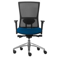 dal koda chair with mesh back and sliding seat with polished aluminium base blue