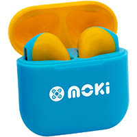 mokipods mini tws earbuds volume limited for kids blue/yellow