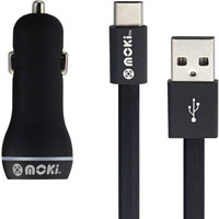 moki car charger and syncharge cable usb-a to usb-c 900mm black
