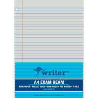 writer exam paper 60gsm 8mm ruled 1 hole punched a4 white 500 sheets
