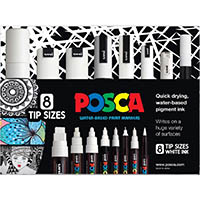 posca paint markers assorted tip sizes white pack 8