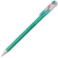 pentel k110 hybrid dual metallic gel ink pen 1.0mm turquoise green / metallic red and green box 12