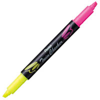 pentel slw8 twin checker highlighter twin tip chisel yellow/pink