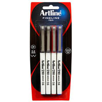 artline 210 fineliner pen 0.6mm assorted pack 4