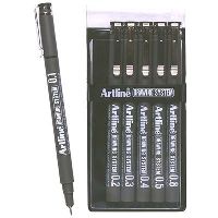 artline 230 technical drawing system pen 0.1-0.8mm black wallet 6