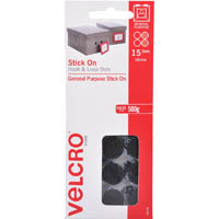 velcro brand® stick-on hook and loop dots 16mm black pack 15