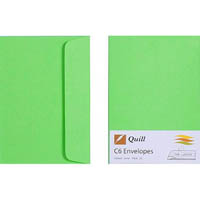 quill c6 coloured envelopes plainface strip seal 80gsm 114 x 162mm lime pack 25