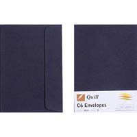 quill c6 coloured envelopes plainface strip seal 80gsm 114 x 162mm black pack 25